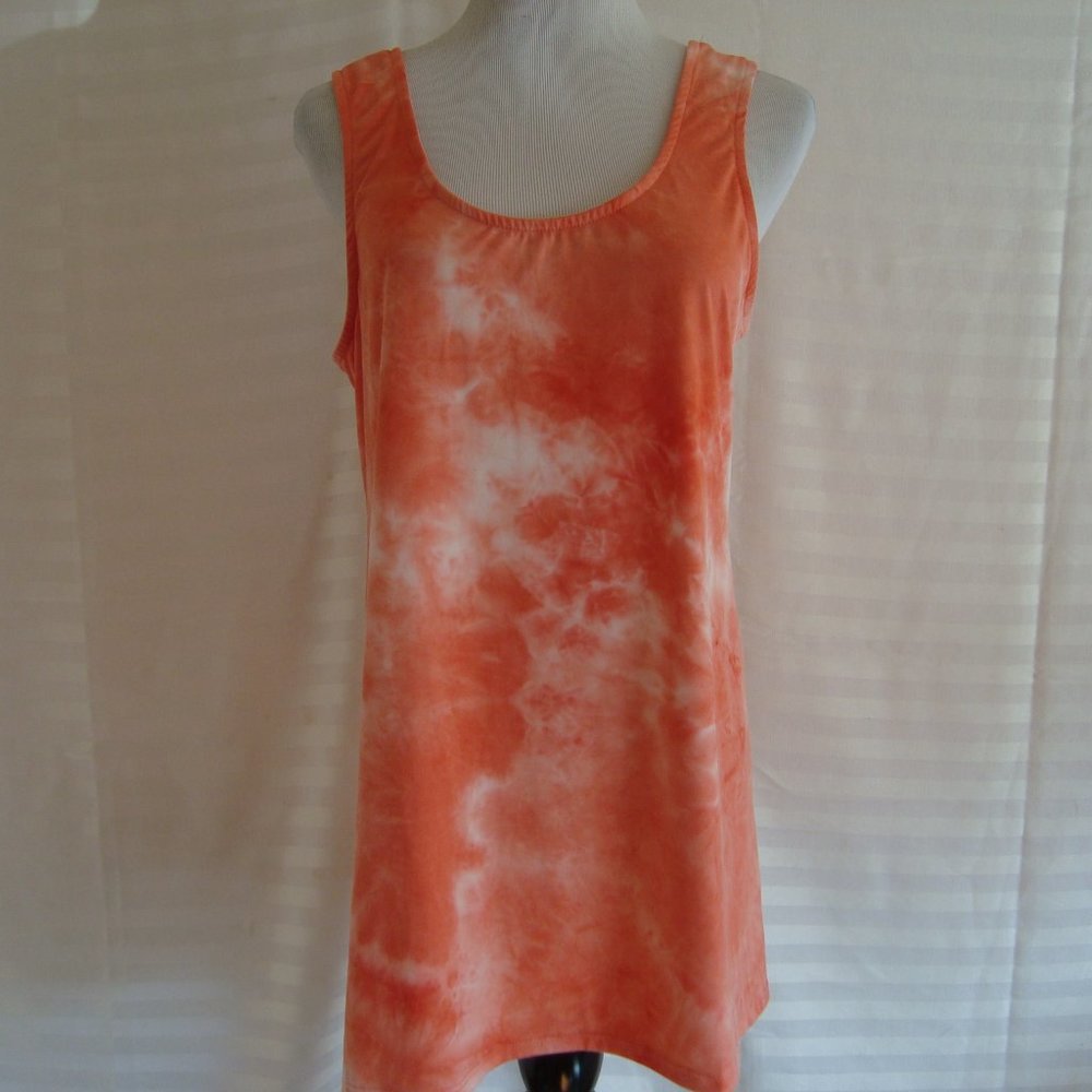Piphany Ibiza Tank Top Coral Orange White Tie Dye sz M NWT